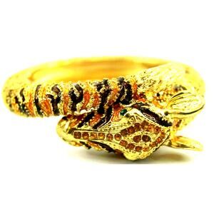 Goldtone Dark Brown & Orange Enamel Giraffe Yellow Rhinestone Hinge Bracelet